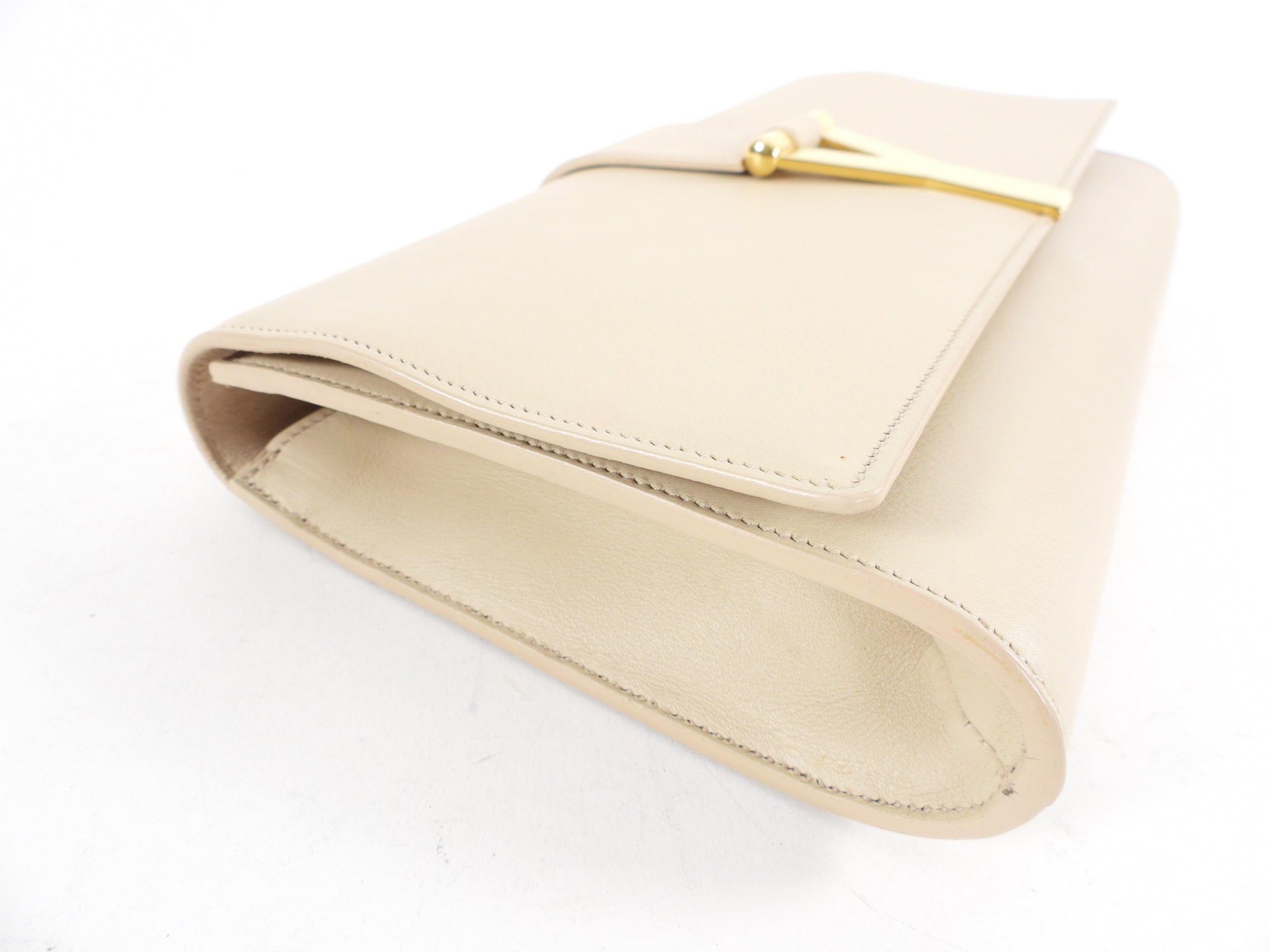 YSL Beige Leather Y Ligne Clutch Bag
