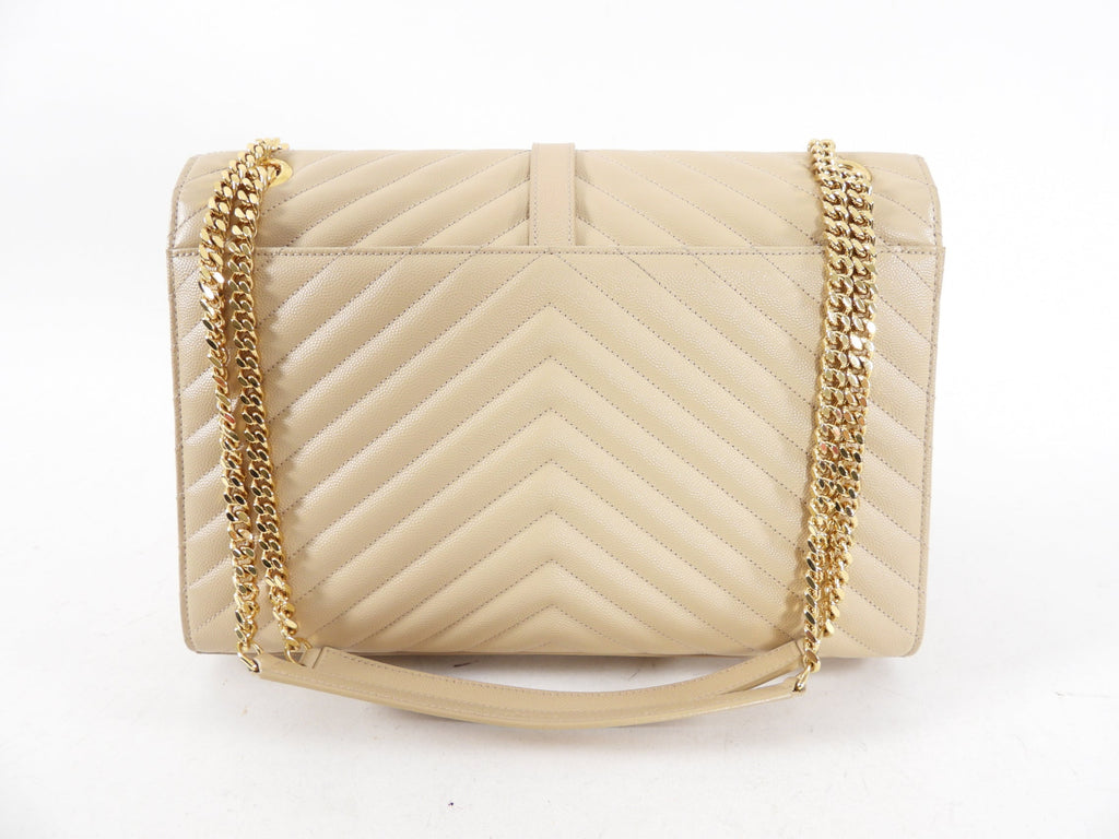 Saint Laurent Beige Chevron Large Envelope Chain Flap Bag
