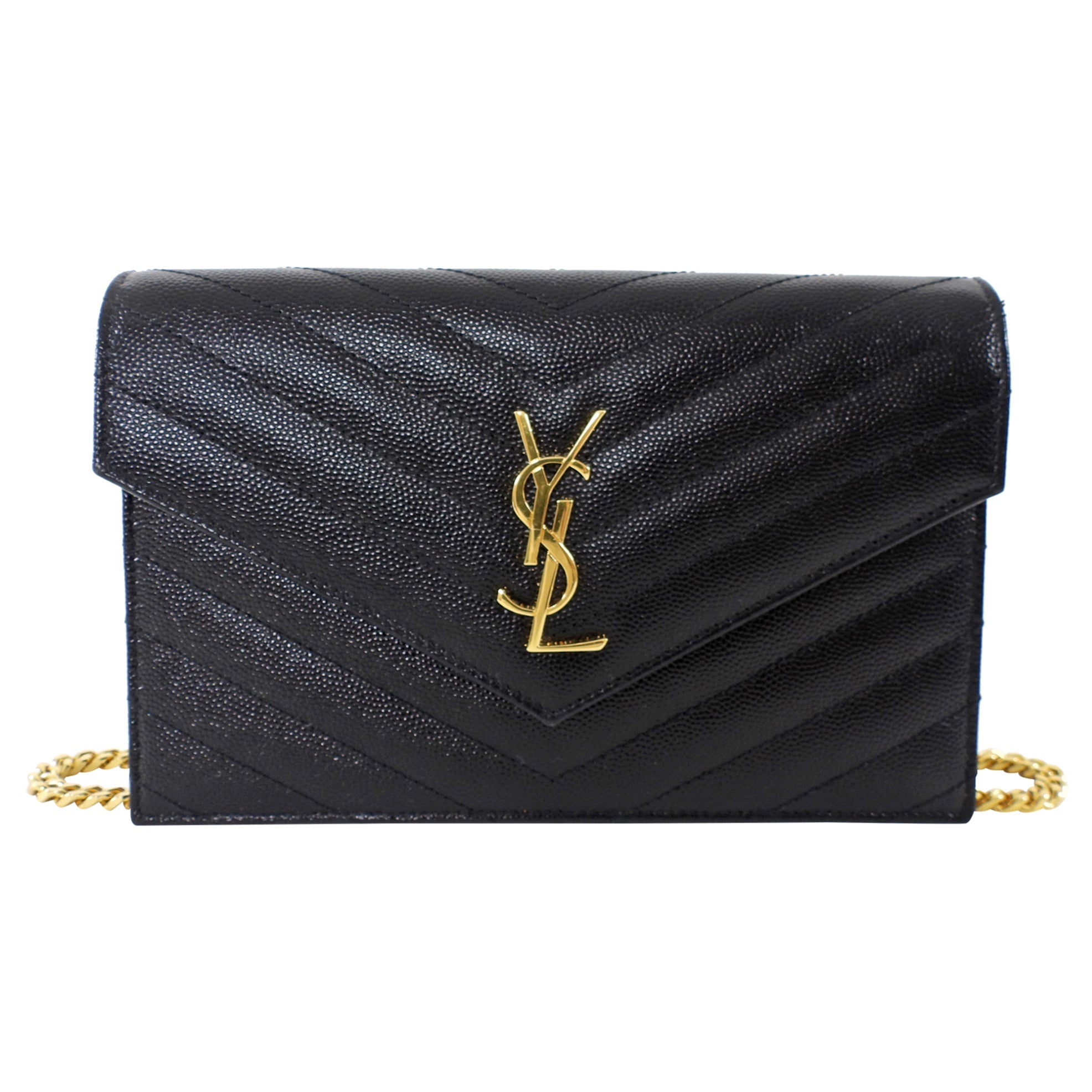 Saint Laurent Black Grain de Poudre Cassandre Wallet on Chain Bag