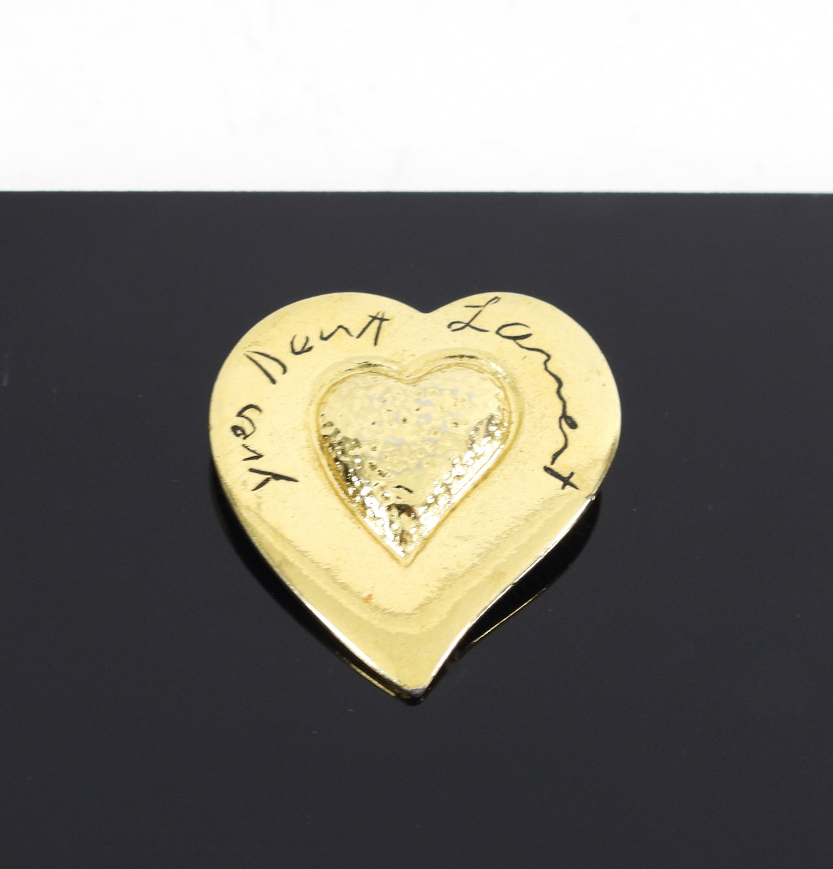 Yves Saint Laurent Vintage 1990's Script Heart Pin / Brooch