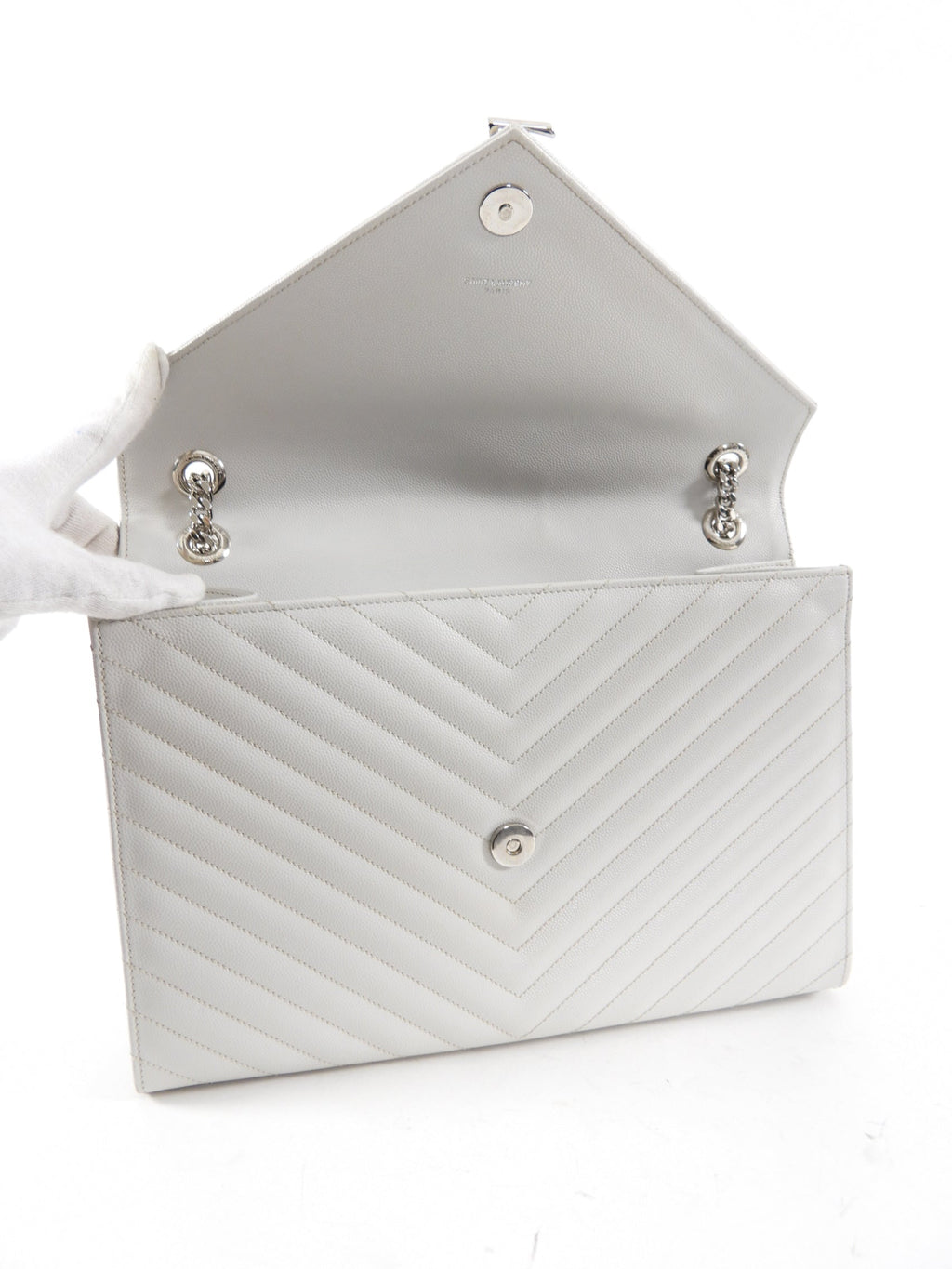 Saint Laurent Large Grey Chevron Envelope Flap Bag