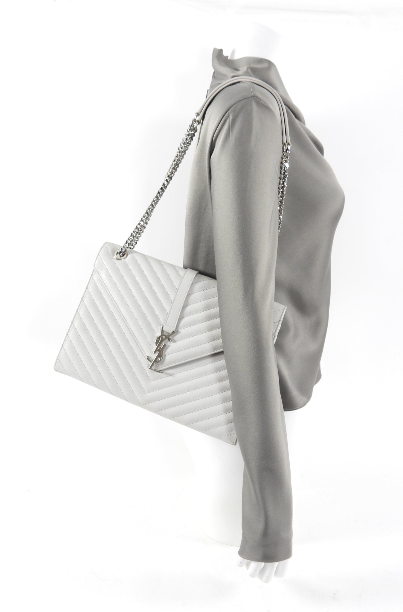 Saint Laurent Large Grey Chevron Envelope Flap Bag