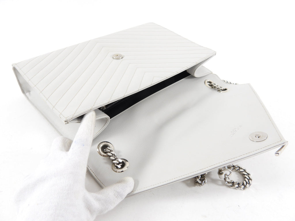 Saint Laurent Large Grey Chevron Envelope Flap Bag