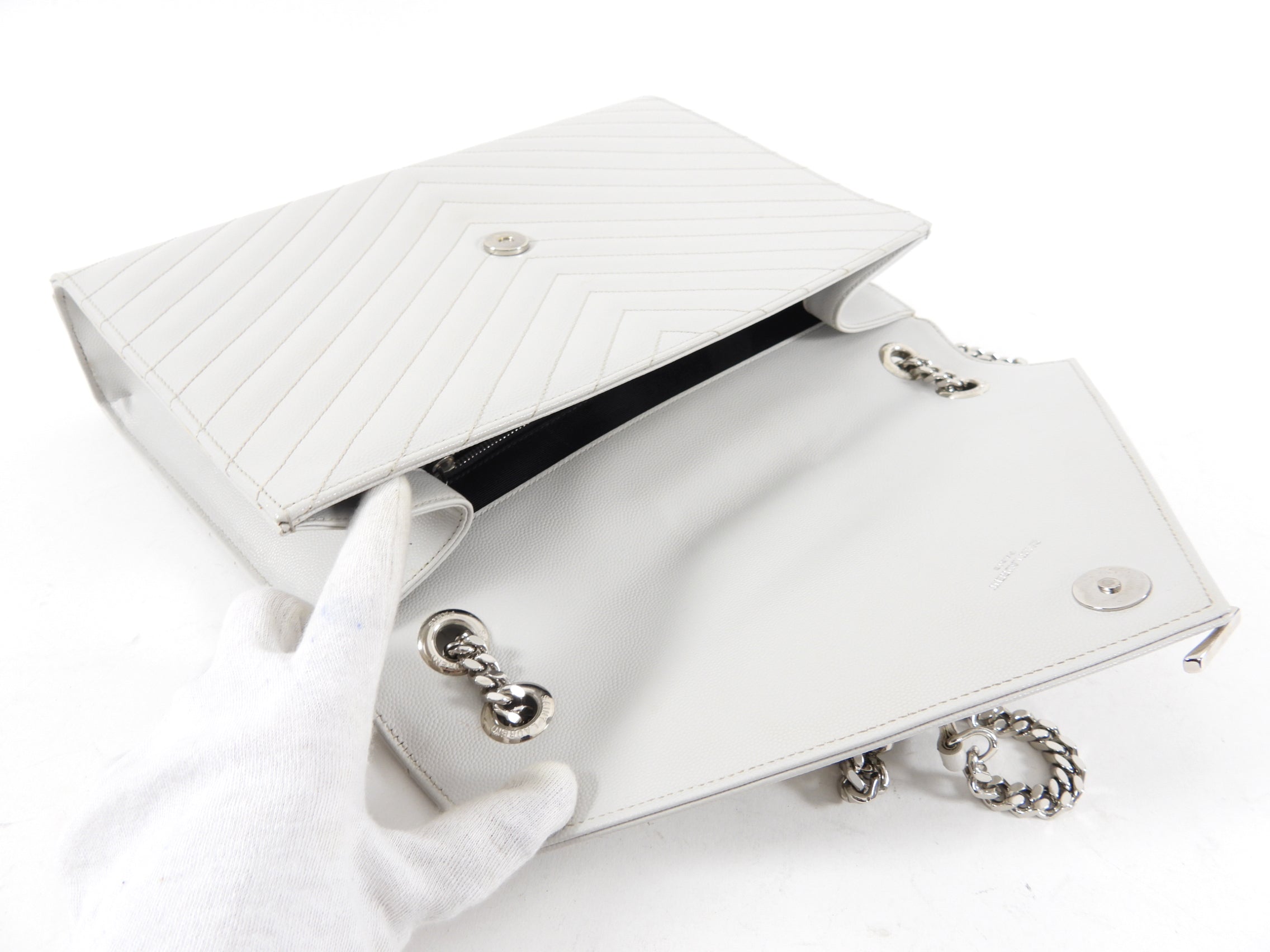 Saint Laurent Large Grey Chevron Envelope Flap Bag