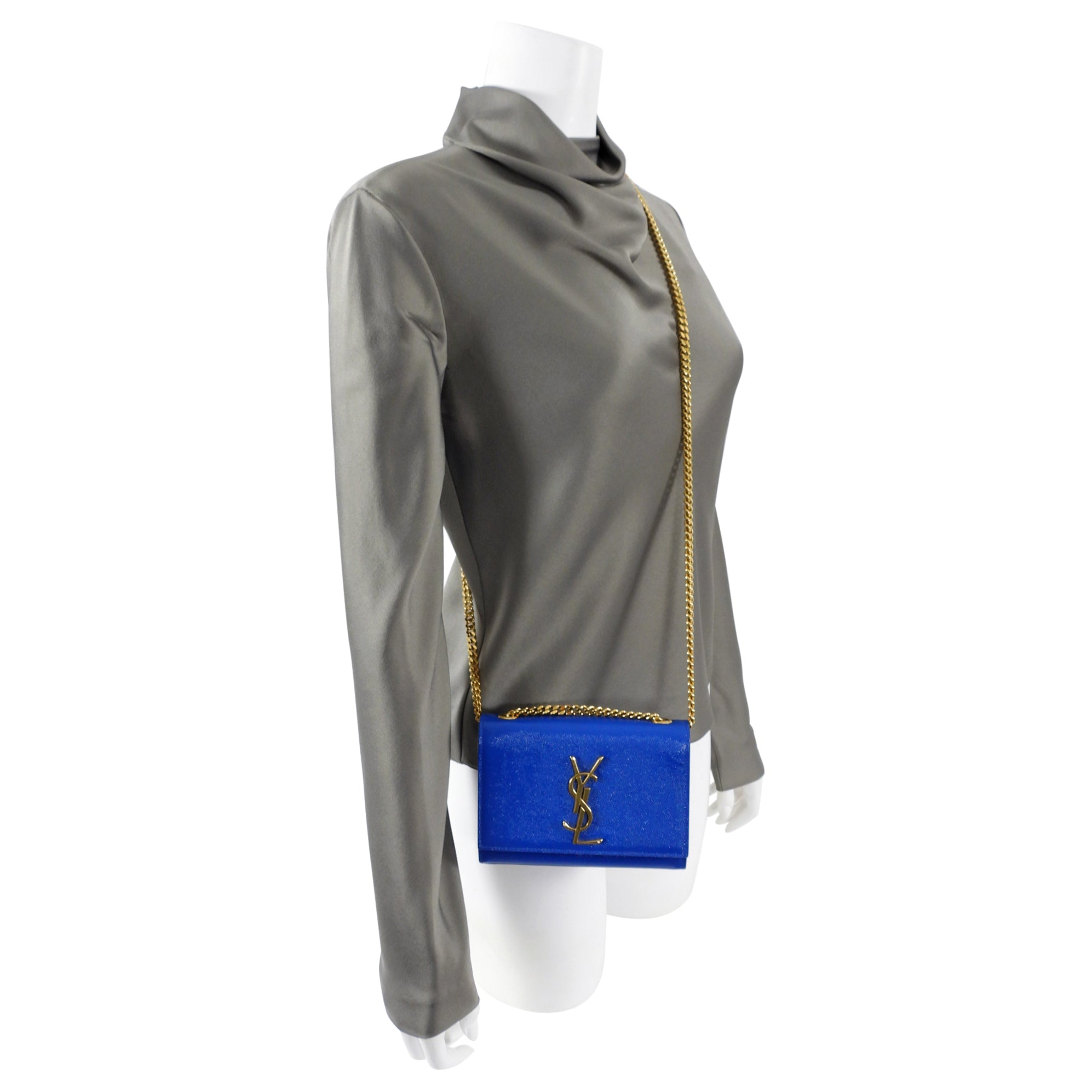 Saint Laurent Blue and Gold Mini Kate Crossbody Bag