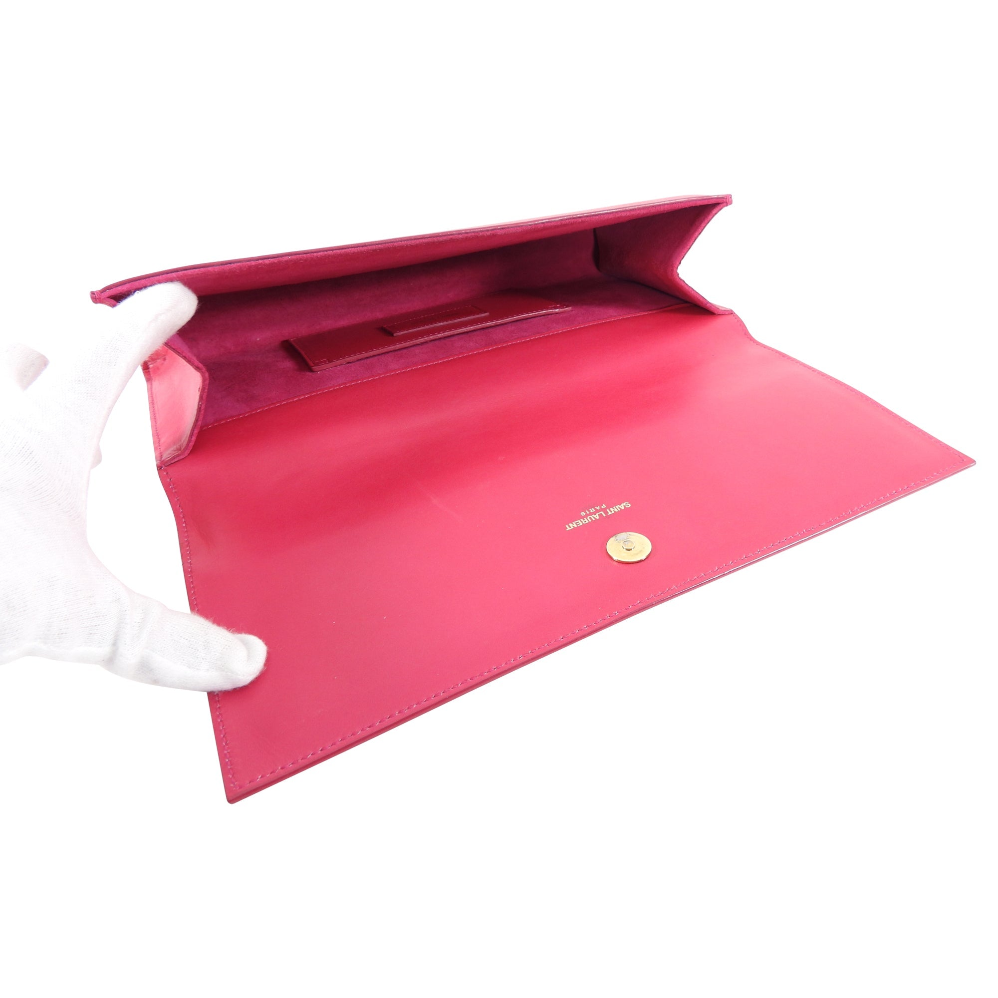 Saint Laurent Fuchsia Pink Calfskin Cassandre Clutch Bag