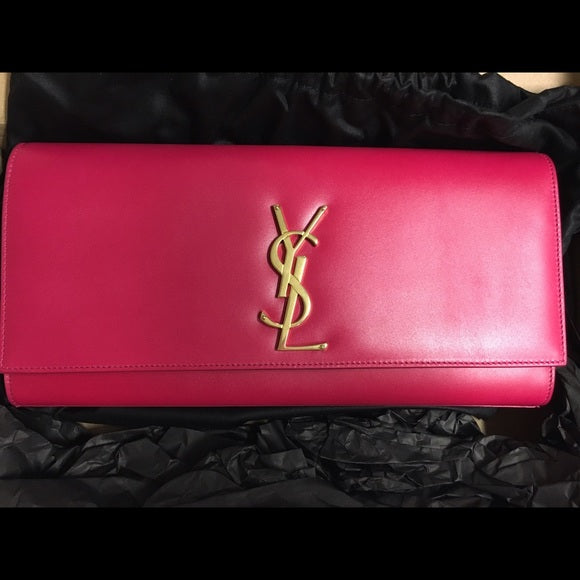Saint Laurent Fuchsia Pink Calfskin Cassandre Clutch Bag