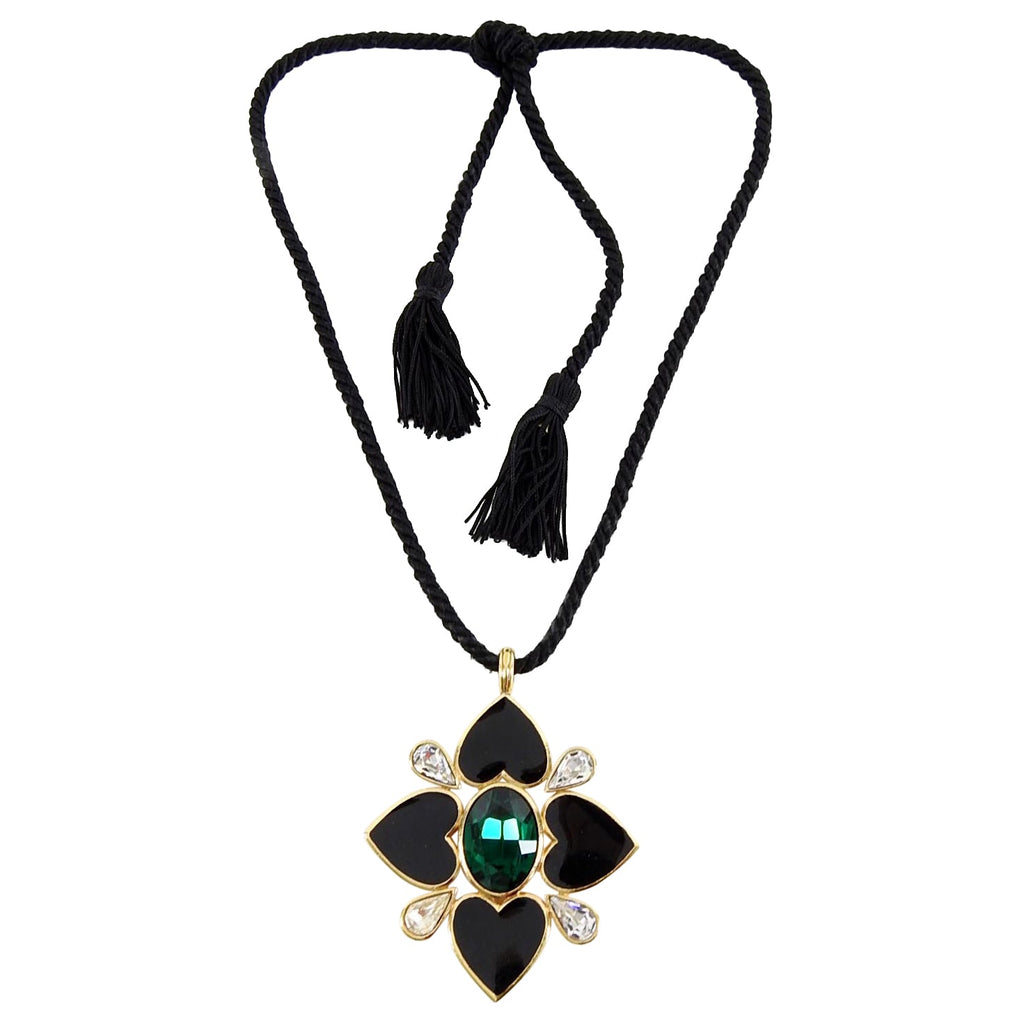 YSL Yves Saint Laurent Vintage 1980's Enamel Heart Pendant Rope Necklace