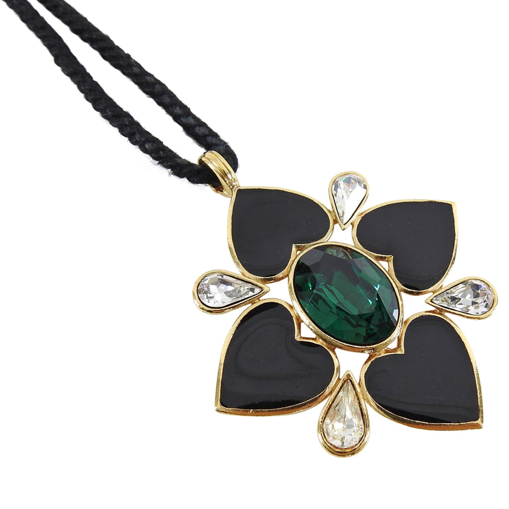 YSL Yves Saint Laurent Vintage 1980's Enamel Heart Pendant Rope Necklace