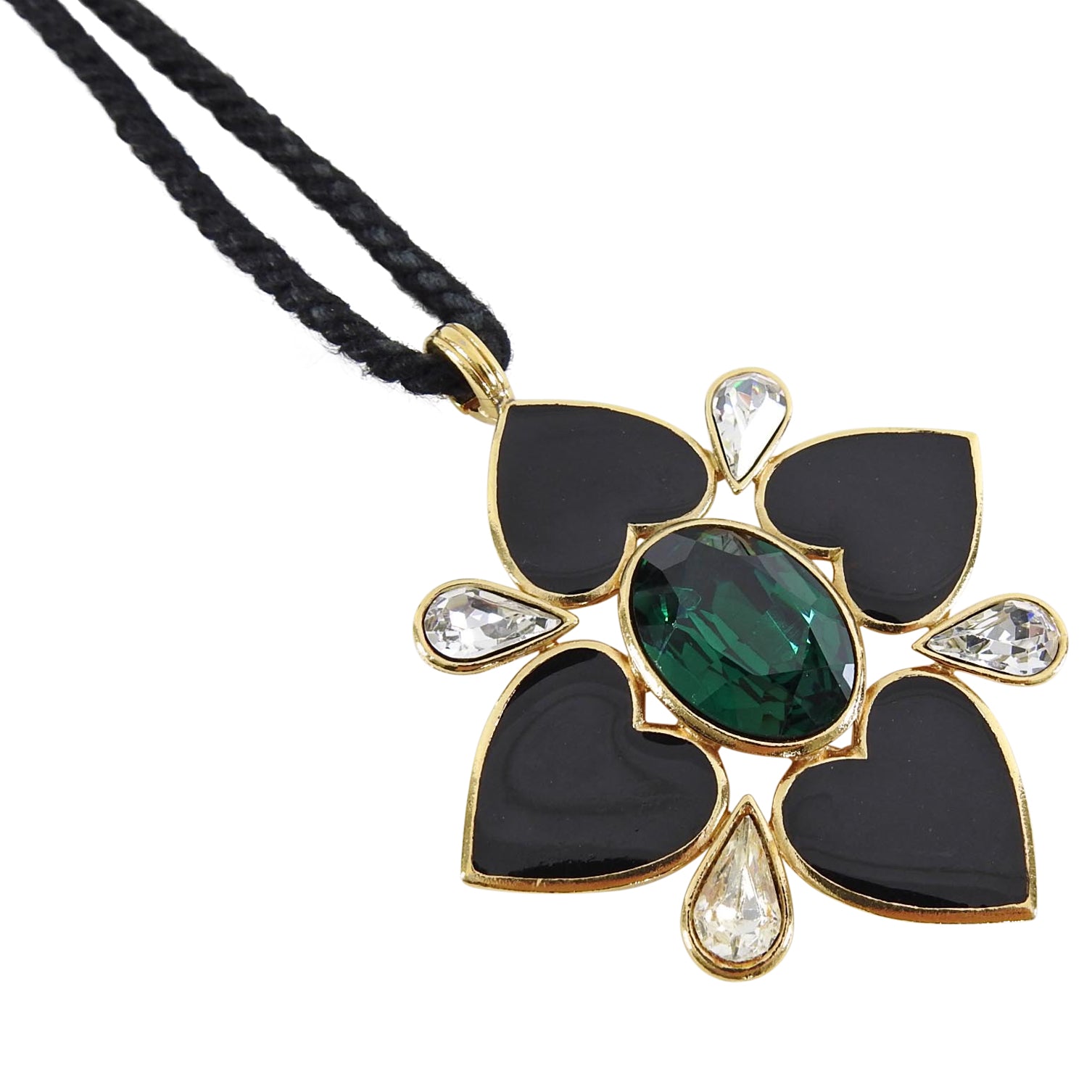 YSL Yves Saint Laurent Vintage 1980's Enamel Heart Pendant Rope Necklace