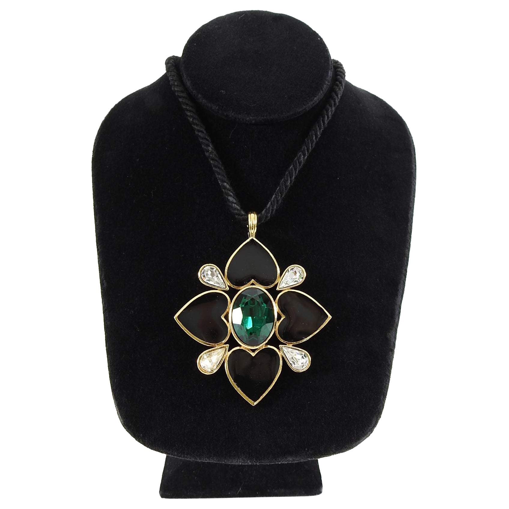 YSL Yves Saint Laurent Vintage 1980's Enamel Heart Pendant Rope Necklace
