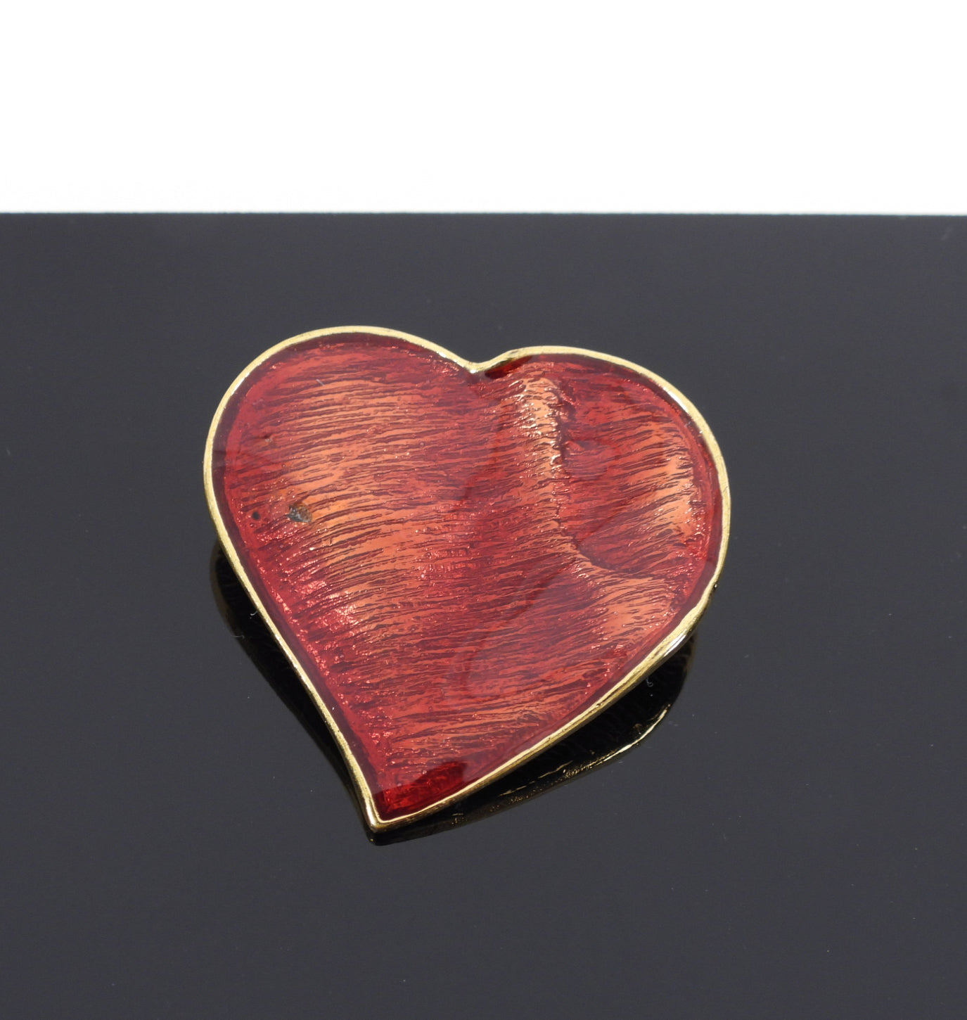 Yves Saint Laurent Vintage Red Enamel Heart Pin / Brooch