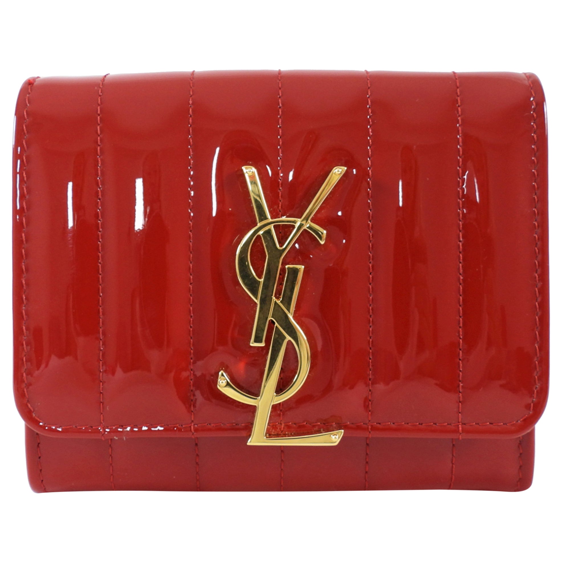 Saint Laurent Red Patent Leather Monogram Compact Wallet