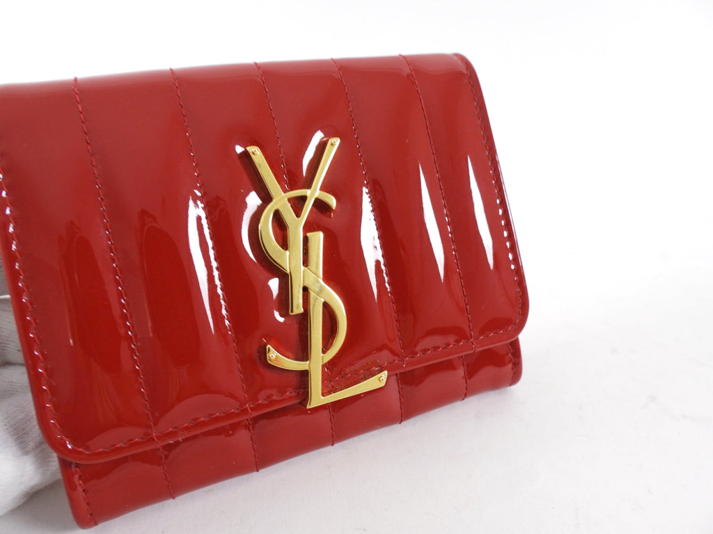 Saint Laurent Red Patent Leather Monogram Compact Wallet