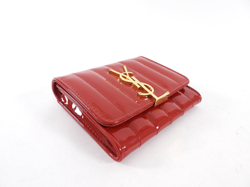Saint Laurent Red Patent Leather Monogram Compact Wallet