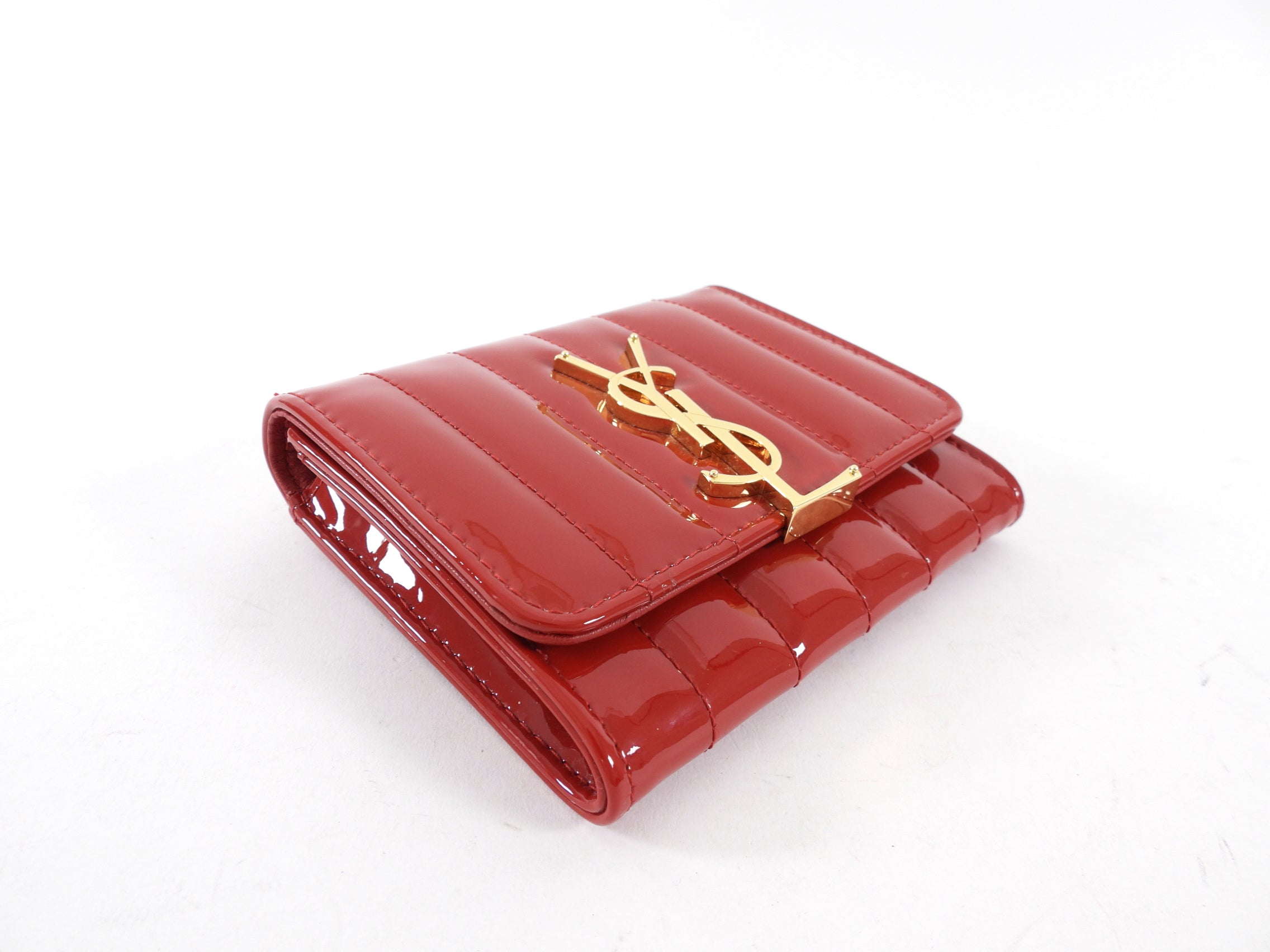 Saint Laurent Red Patent Leather Monogram Compact Wallet