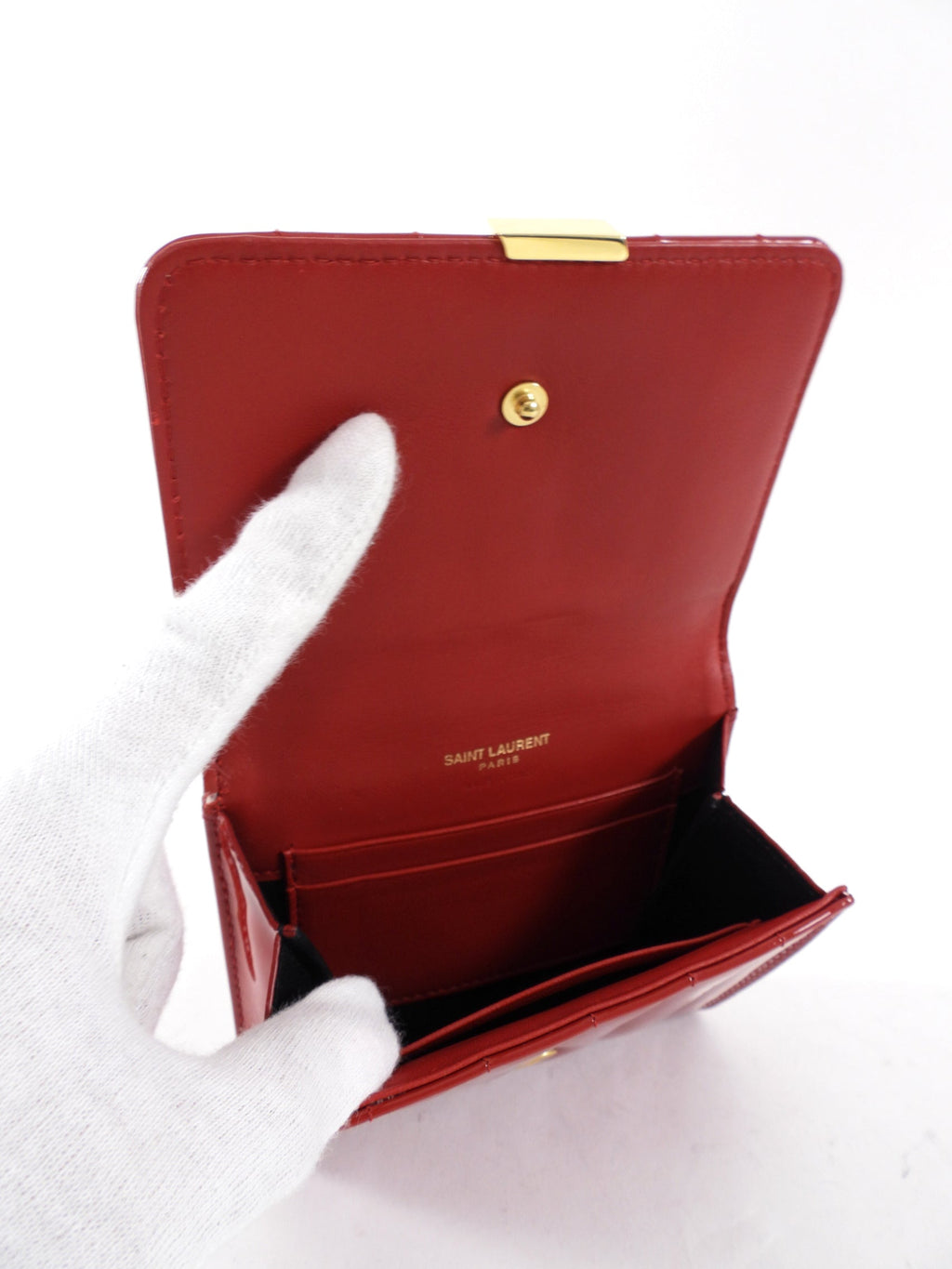 Saint Laurent Red Patent Leather Monogram Compact Wallet