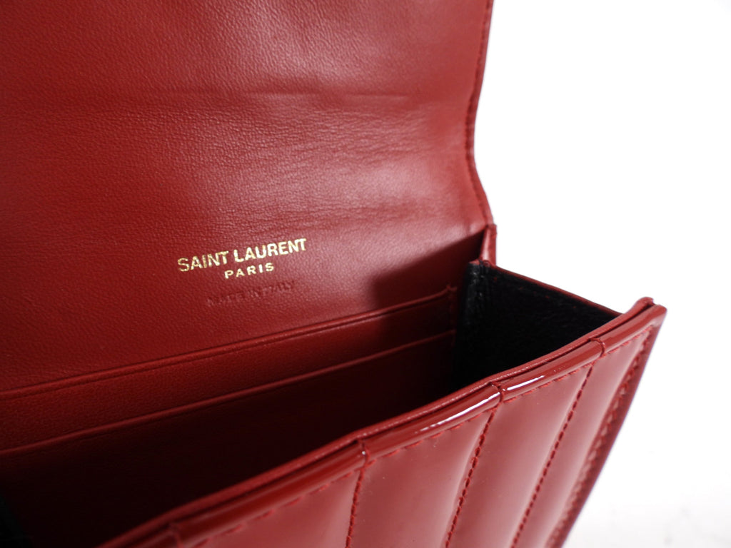 Saint Laurent Red Patent Leather Monogram Compact Wallet