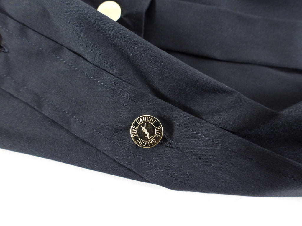 Yves Saint Laurent Black Cotton Sleeveless Shirt with Gold Buttons - L