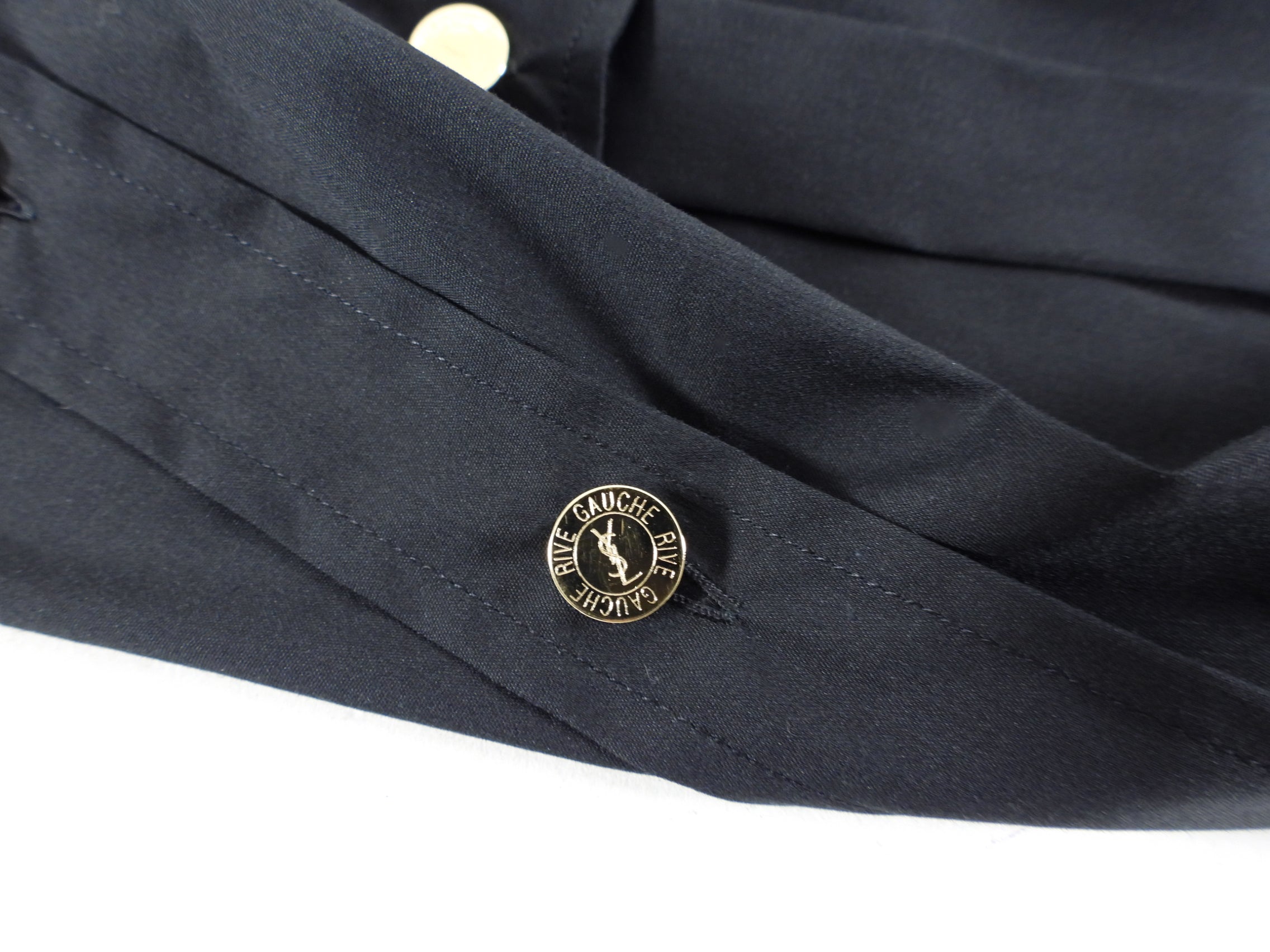 Yves Saint Laurent Black Cotton Sleeveless Shirt with Gold Buttons - L