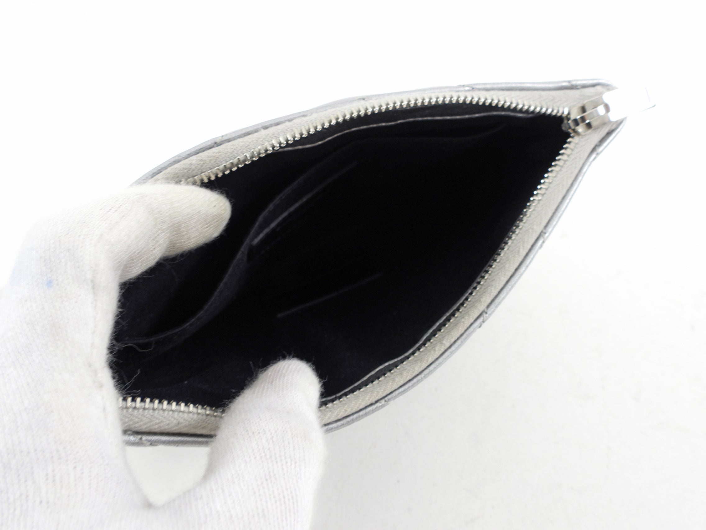Saint Laurent Silver Metallic Leather Quilt Mini Pouch