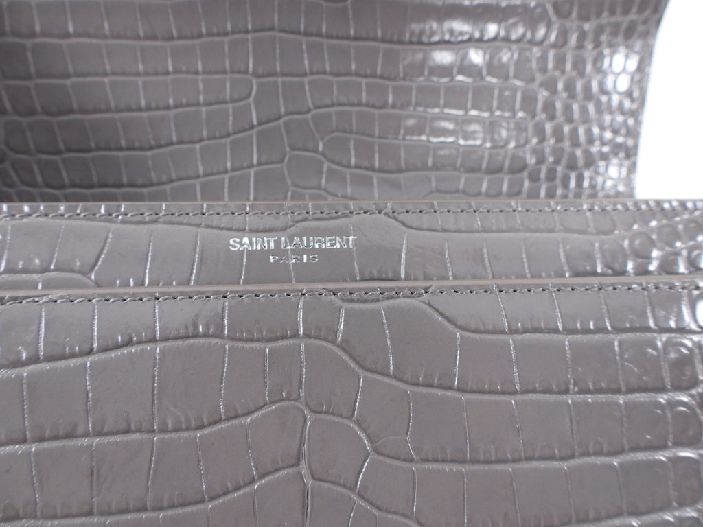 Saint Laurent Grey Croc Embossed Medium Sunset Bag