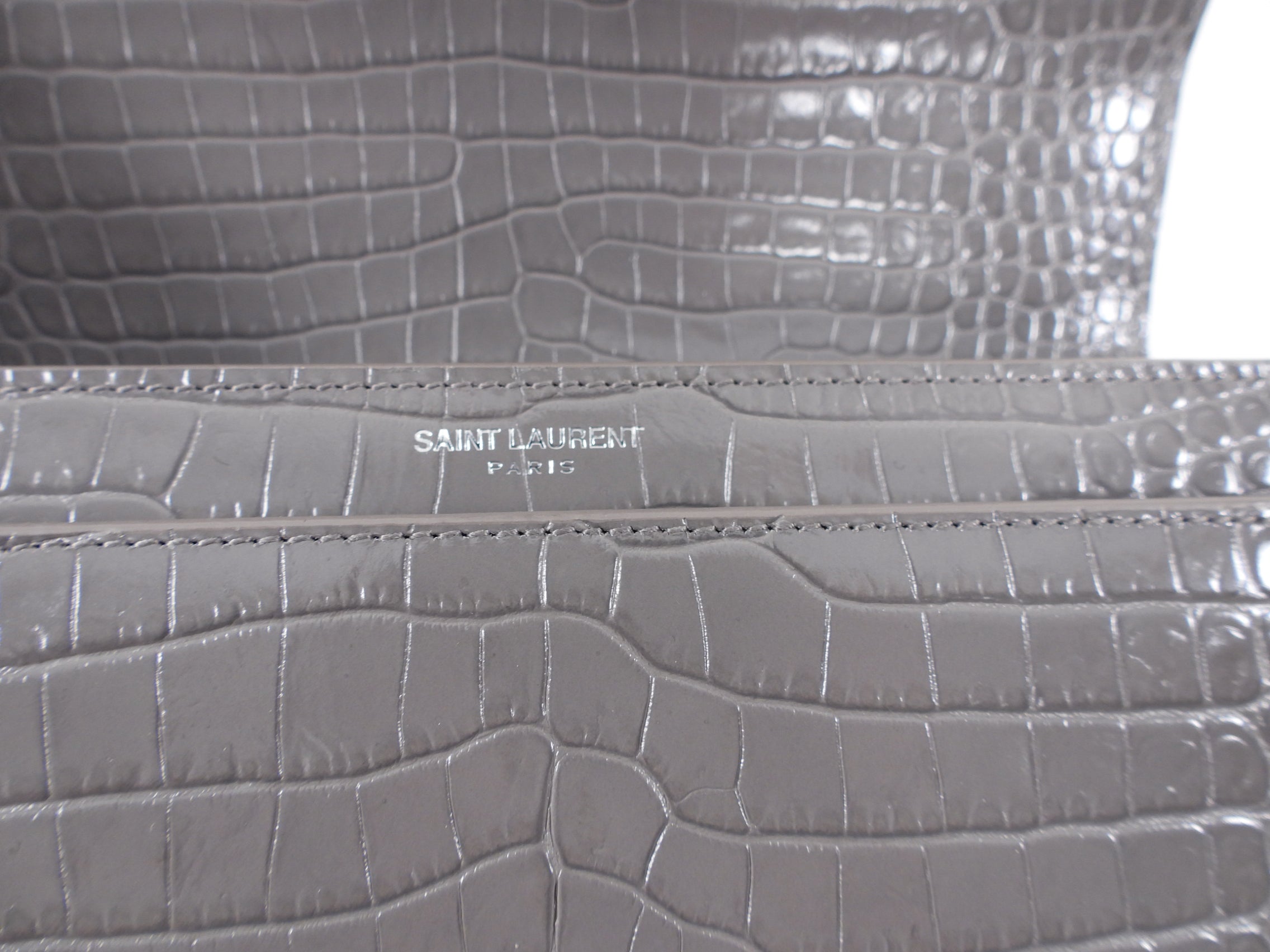 Saint Laurent Grey Croc Embossed Medium Sunset Bag
