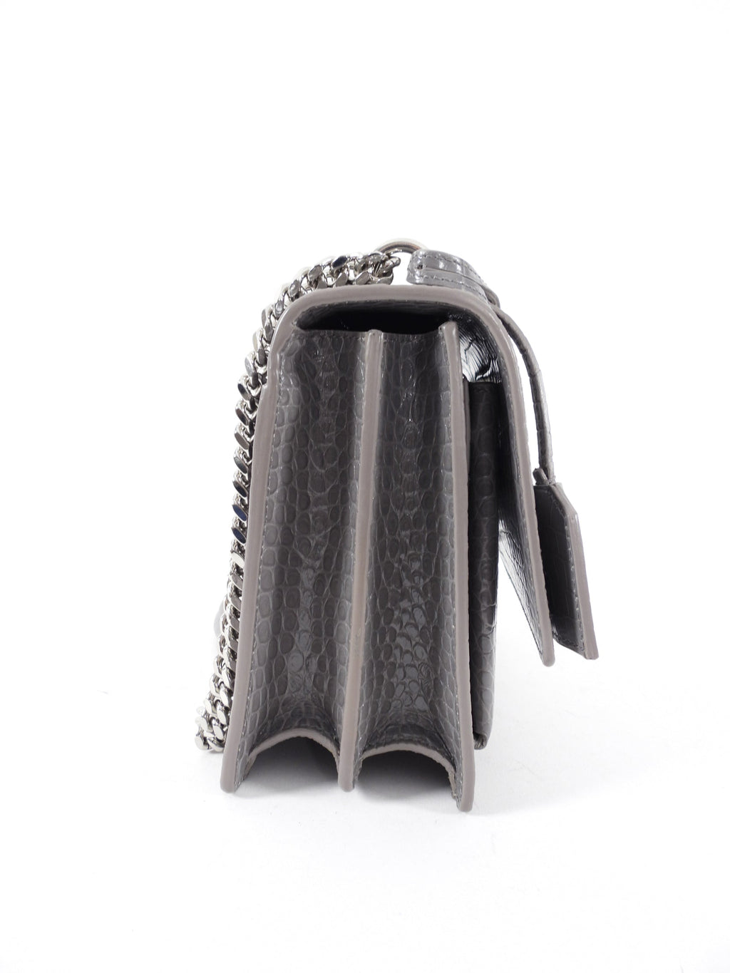 Saint Laurent Grey Croc Embossed Medium Sunset Bag