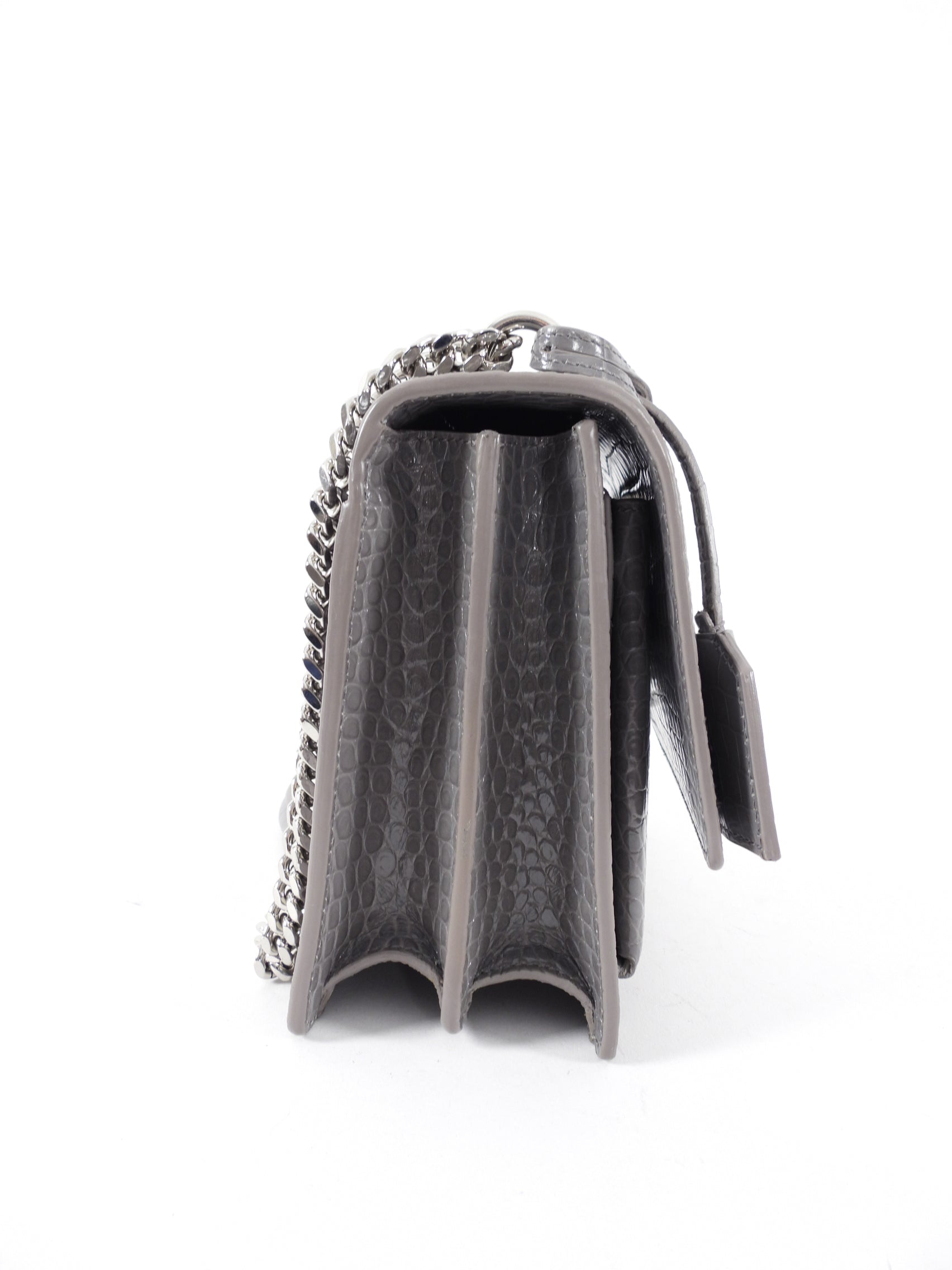 Saint Laurent Grey Croc Embossed Medium Sunset Bag