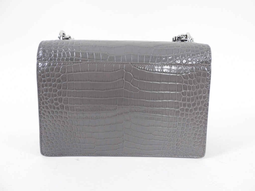 Saint Laurent Grey Croc Embossed Medium Sunset Bag