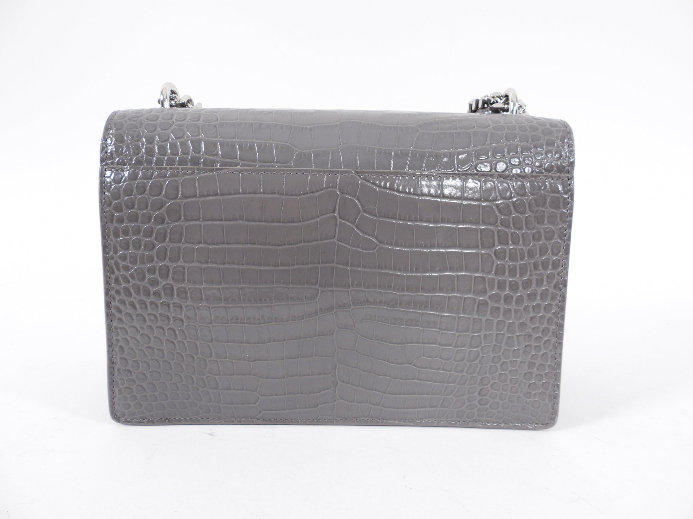 Saint Laurent Grey Croc Embossed Medium Sunset Bag