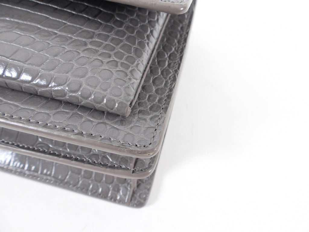 Saint Laurent Grey Croc Embossed Medium Sunset Bag