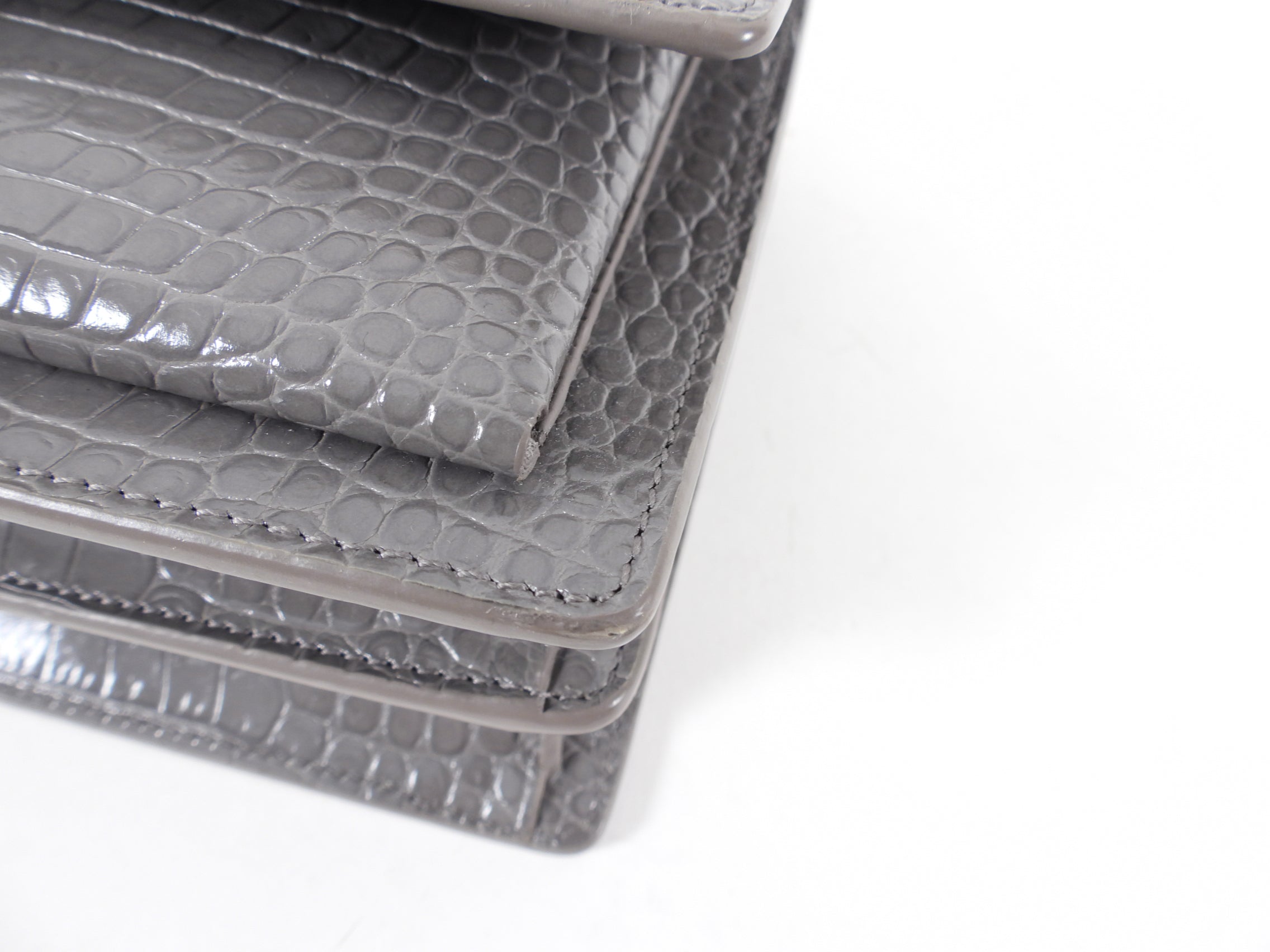 Saint Laurent Grey Croc Embossed Medium Sunset Bag