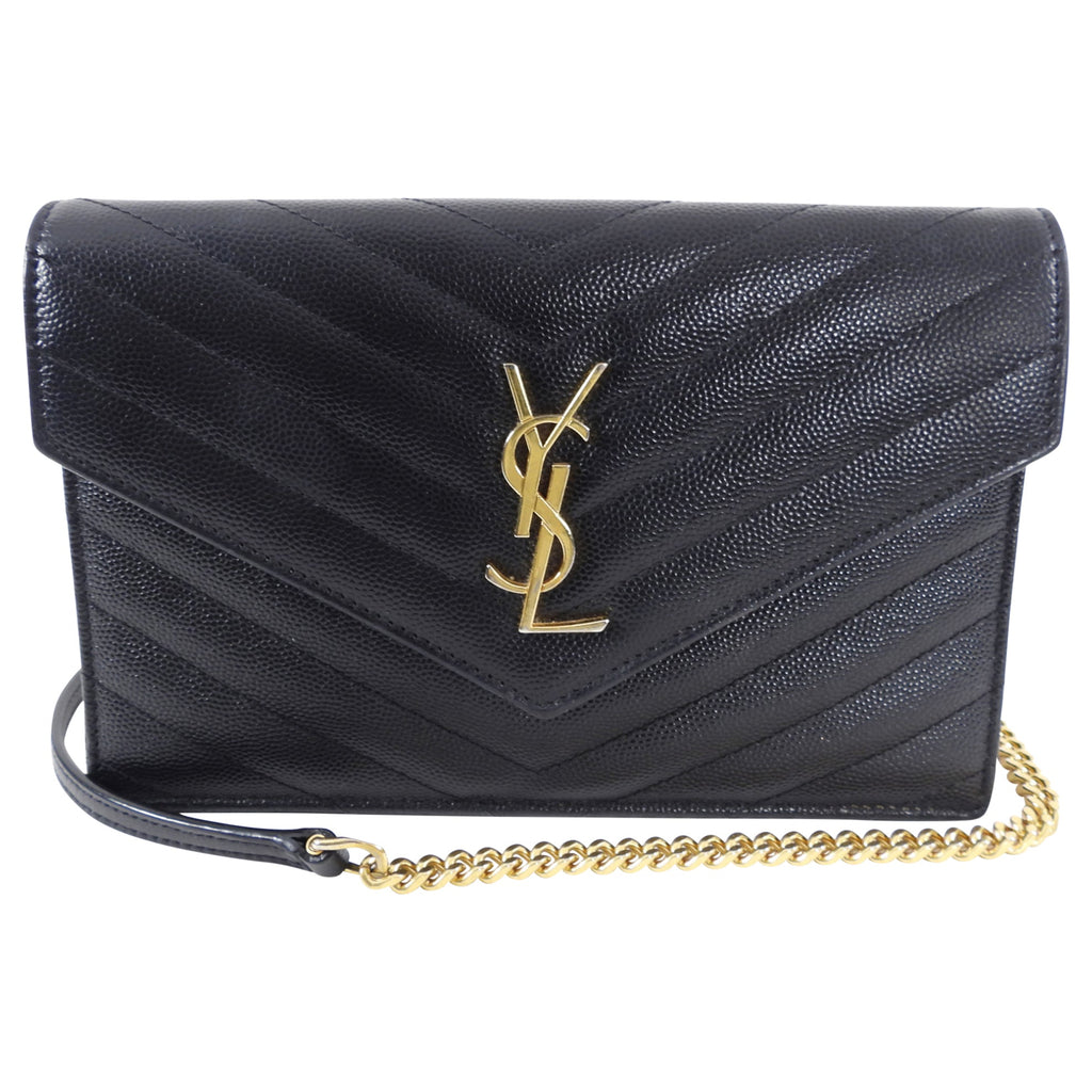 Saint Laurent Black Cassandre Wallet on Chain Crossbody Bag