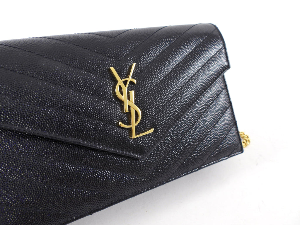 Saint Laurent Black Grain de Poudre Cassandre Wallet on Chain Bag