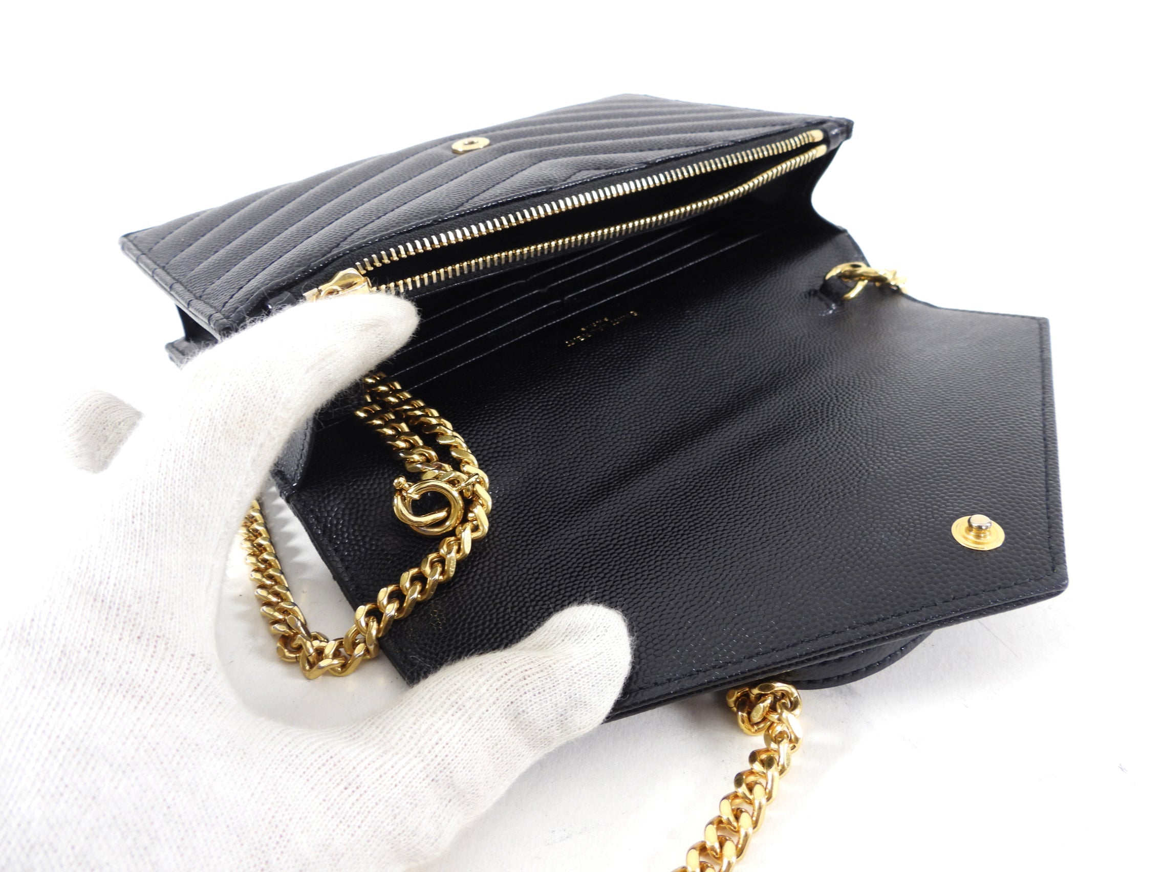 Saint Laurent Black Cassandre Wallet on Chain Crossbody Bag