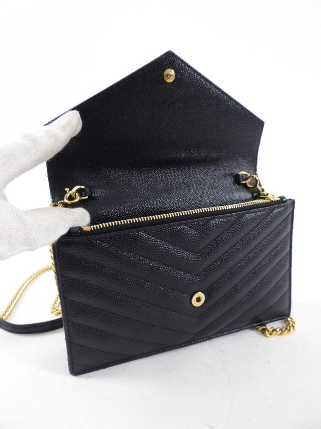 Saint Laurent Black Cassandre Wallet on Chain Crossbody Bag