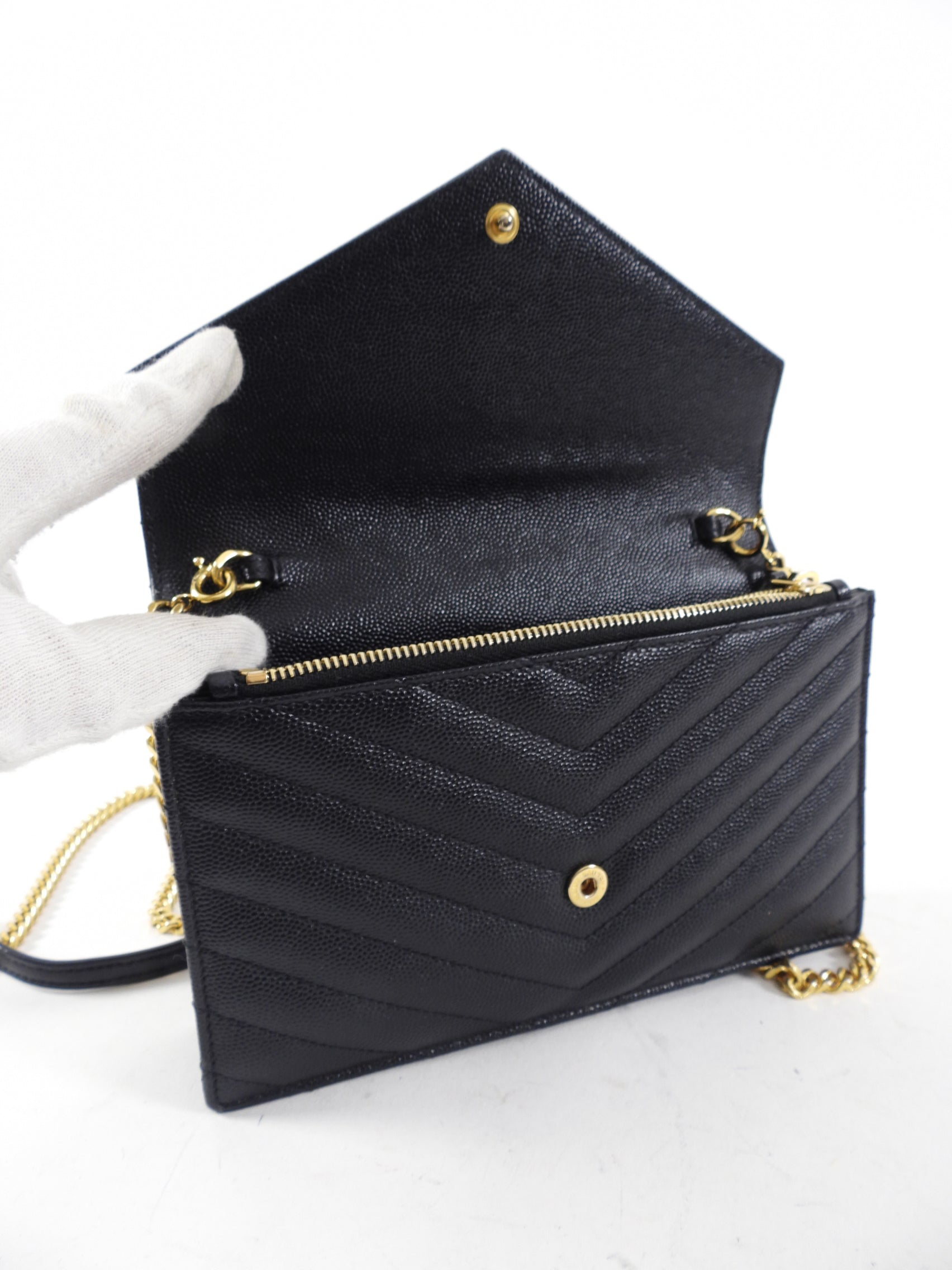Saint Laurent Black Cassandre Wallet on Chain Crossbody Bag