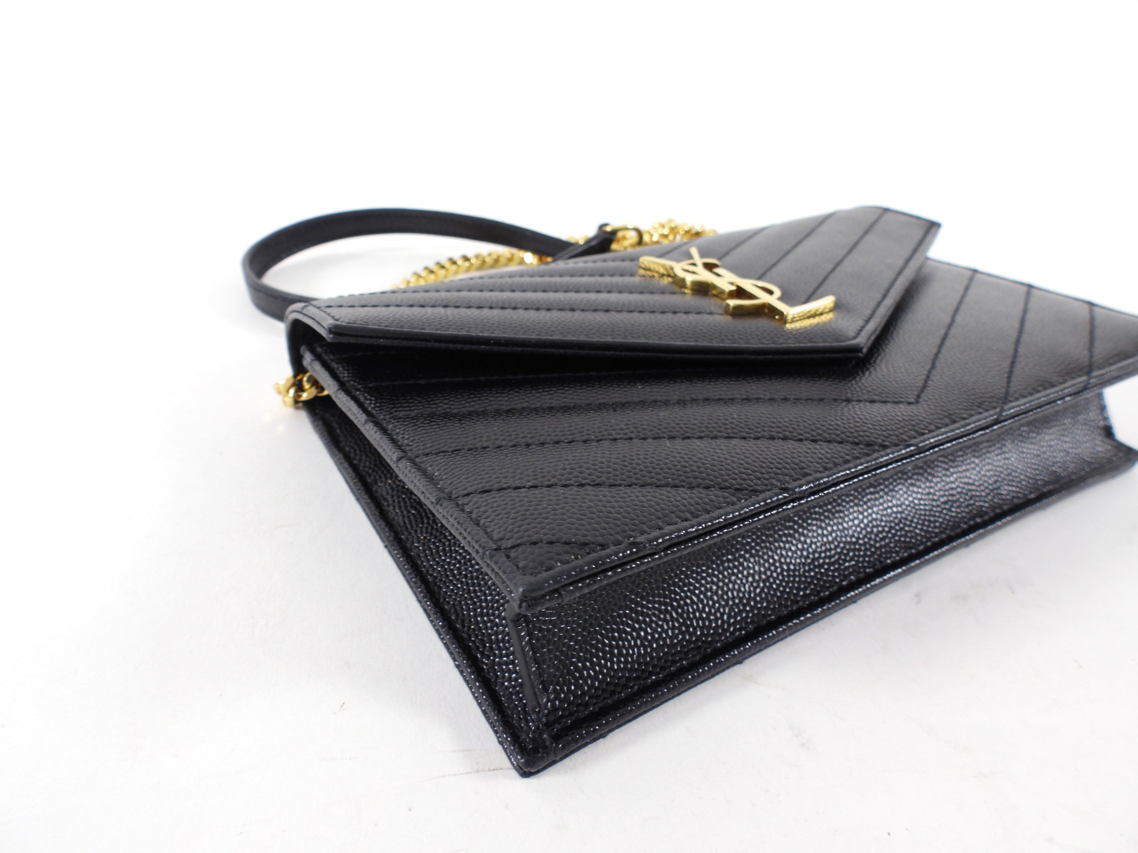Saint Laurent Black Grain de Poudre Cassandre Wallet on Chain Bag