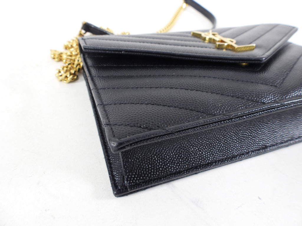 Saint Laurent Black Cassandre Wallet on Chain Crossbody Bag