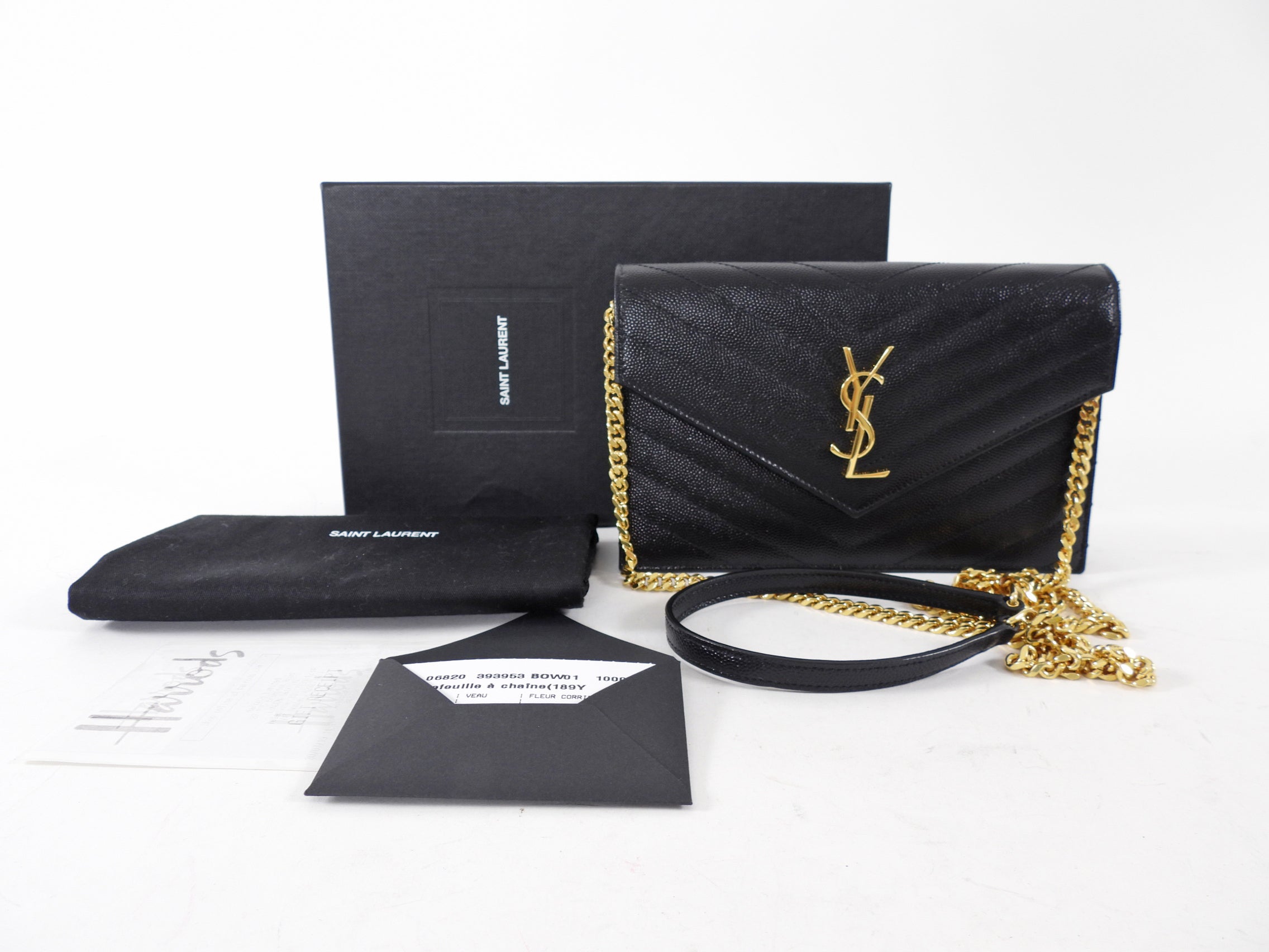 Saint Laurent Black Grain de Poudre Cassandre Wallet on Chain Bag