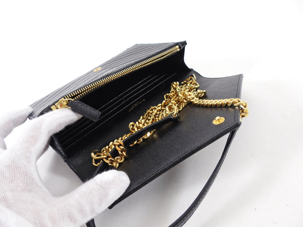 Saint Laurent Black Grain de Poudre Cassandre Wallet on Chain Bag