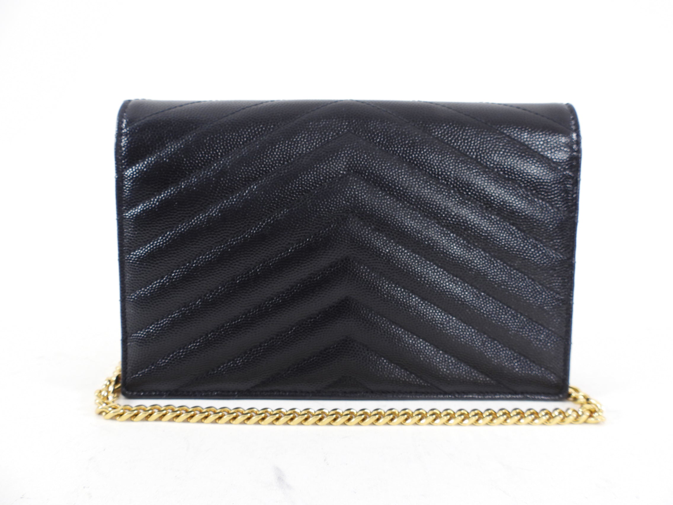 Saint Laurent Black Cassandre Wallet on Chain Crossbody Bag