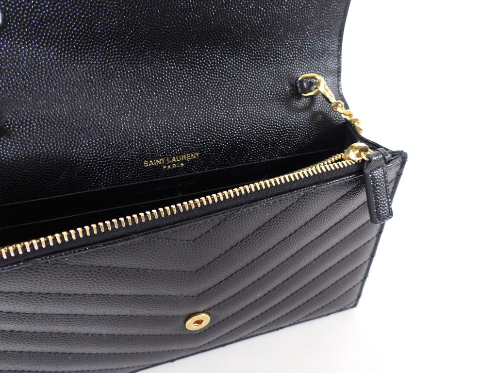 Saint Laurent Black Grain de Poudre Cassandre Wallet on Chain Bag