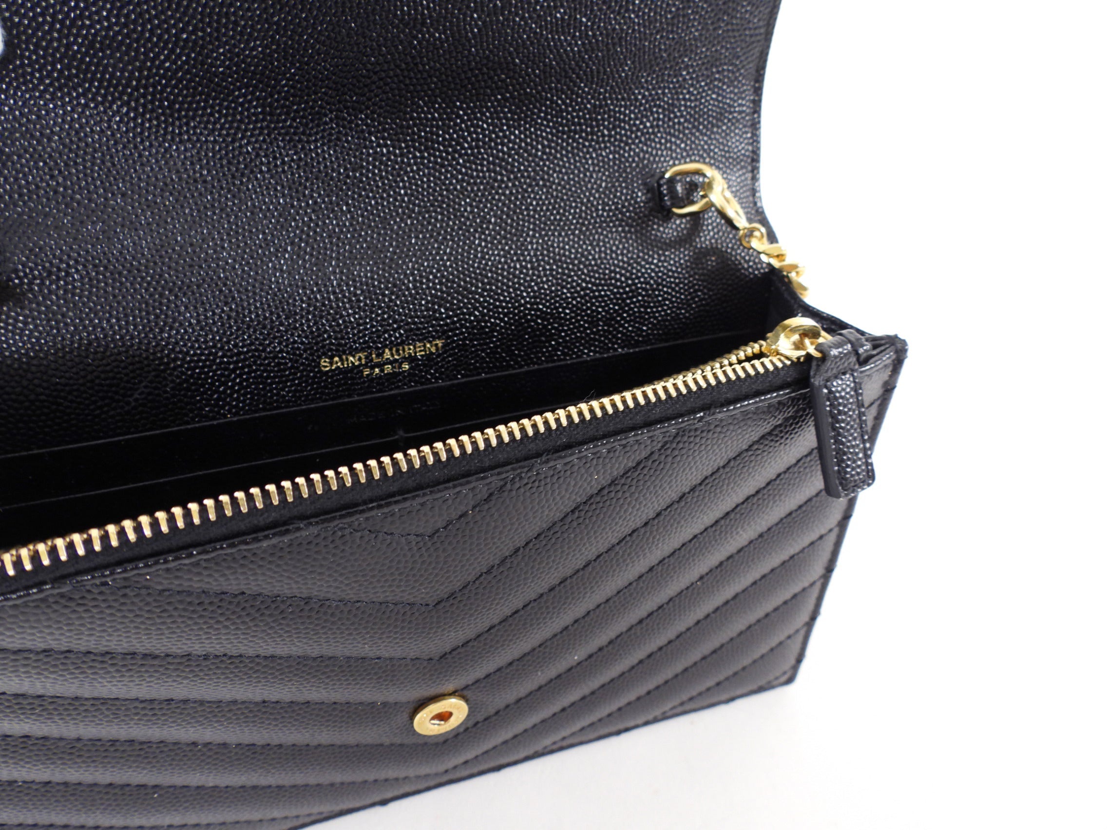 Saint Laurent Black Grain de Poudre Cassandre Wallet on Chain Bag