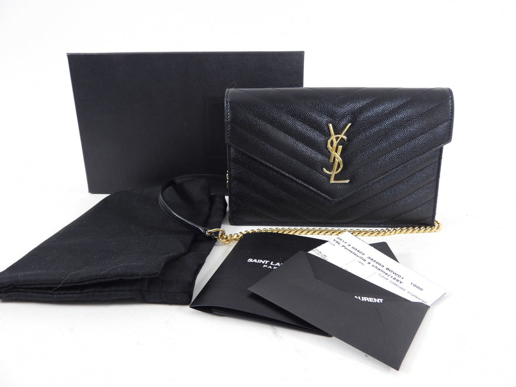 Saint Laurent Black Cassandre Wallet on Chain Crossbody Bag