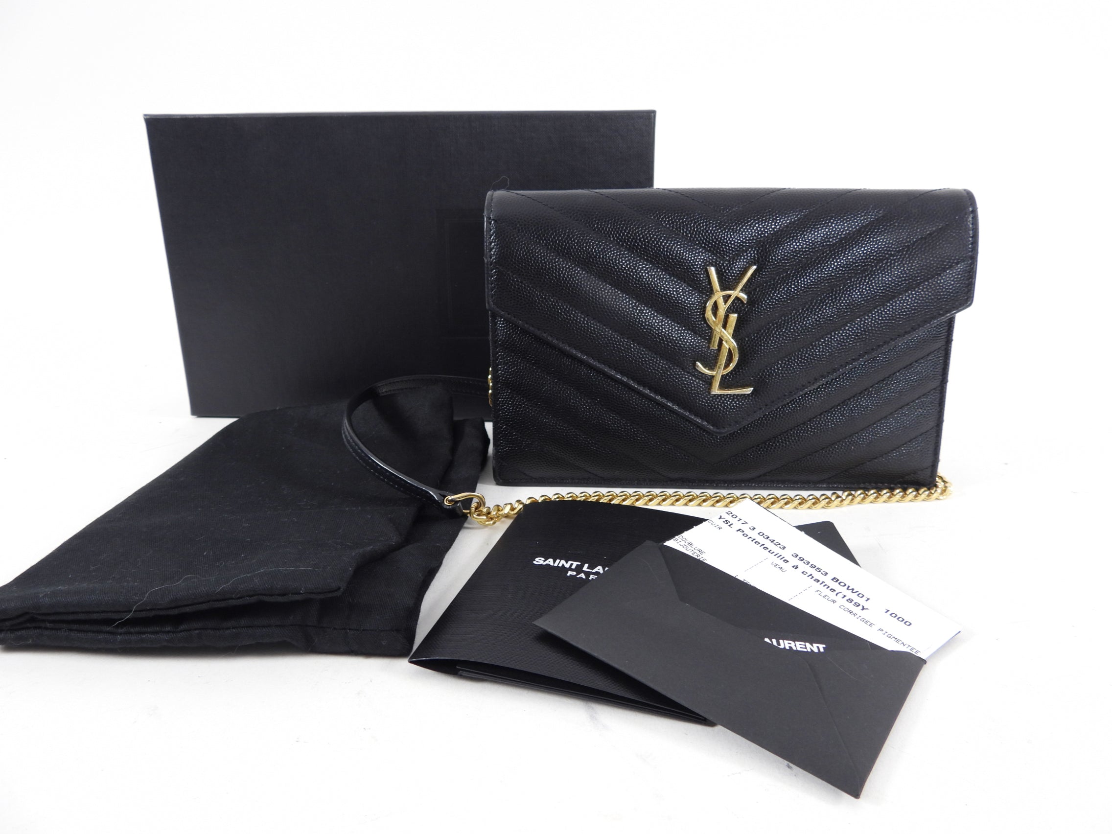 Saint Laurent Black Cassandre Wallet on Chain Crossbody Bag