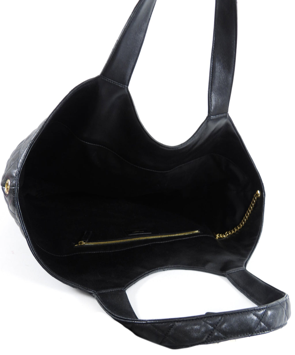 Saint Laurent Black Quilted Lambskin Icare Maxi Shopping Tote with Pouch