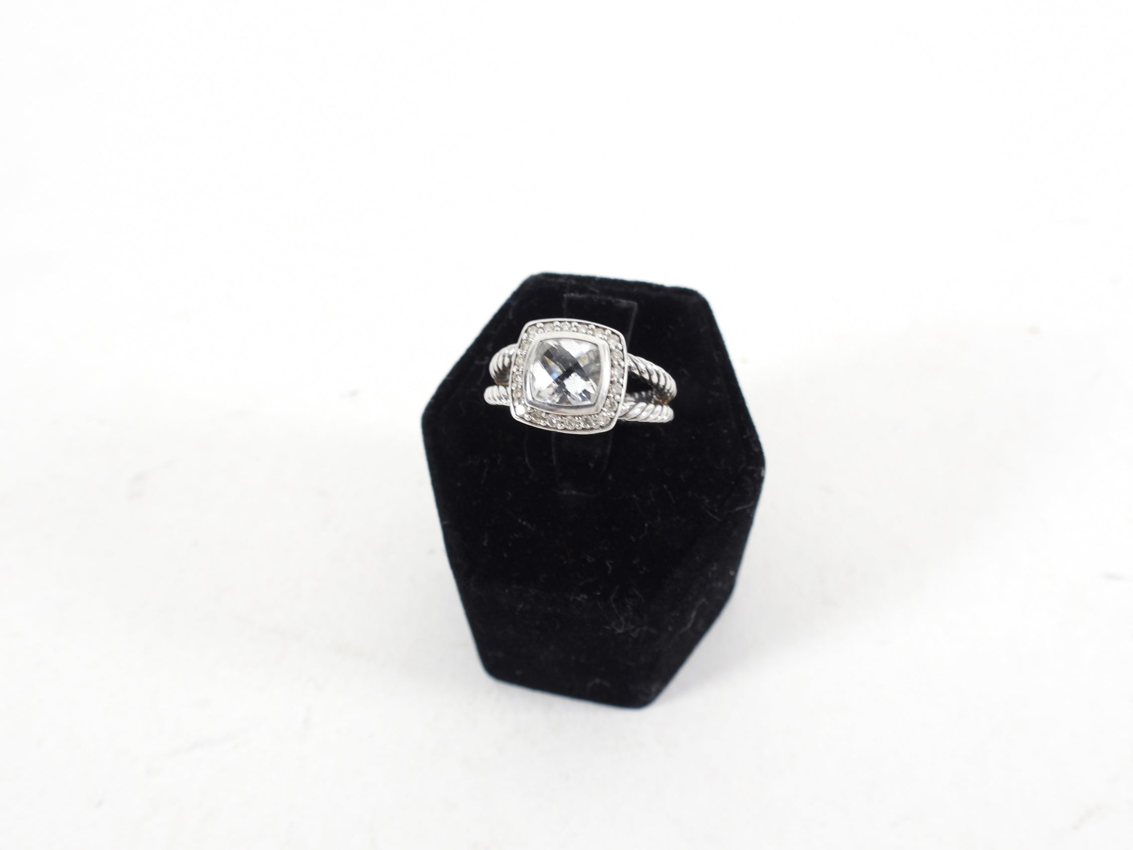 David Yurman Petite Albion Sterling Diamond White Topaz Ring - 5.5