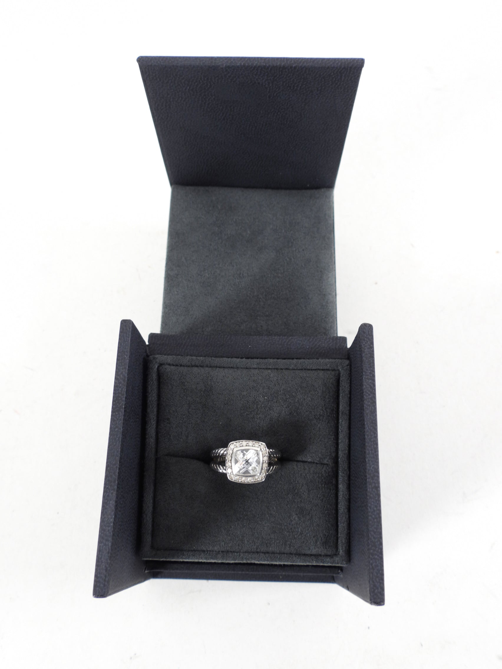 David Yurman Petite Albion Sterling Diamond White Topaz Ring - 5.5